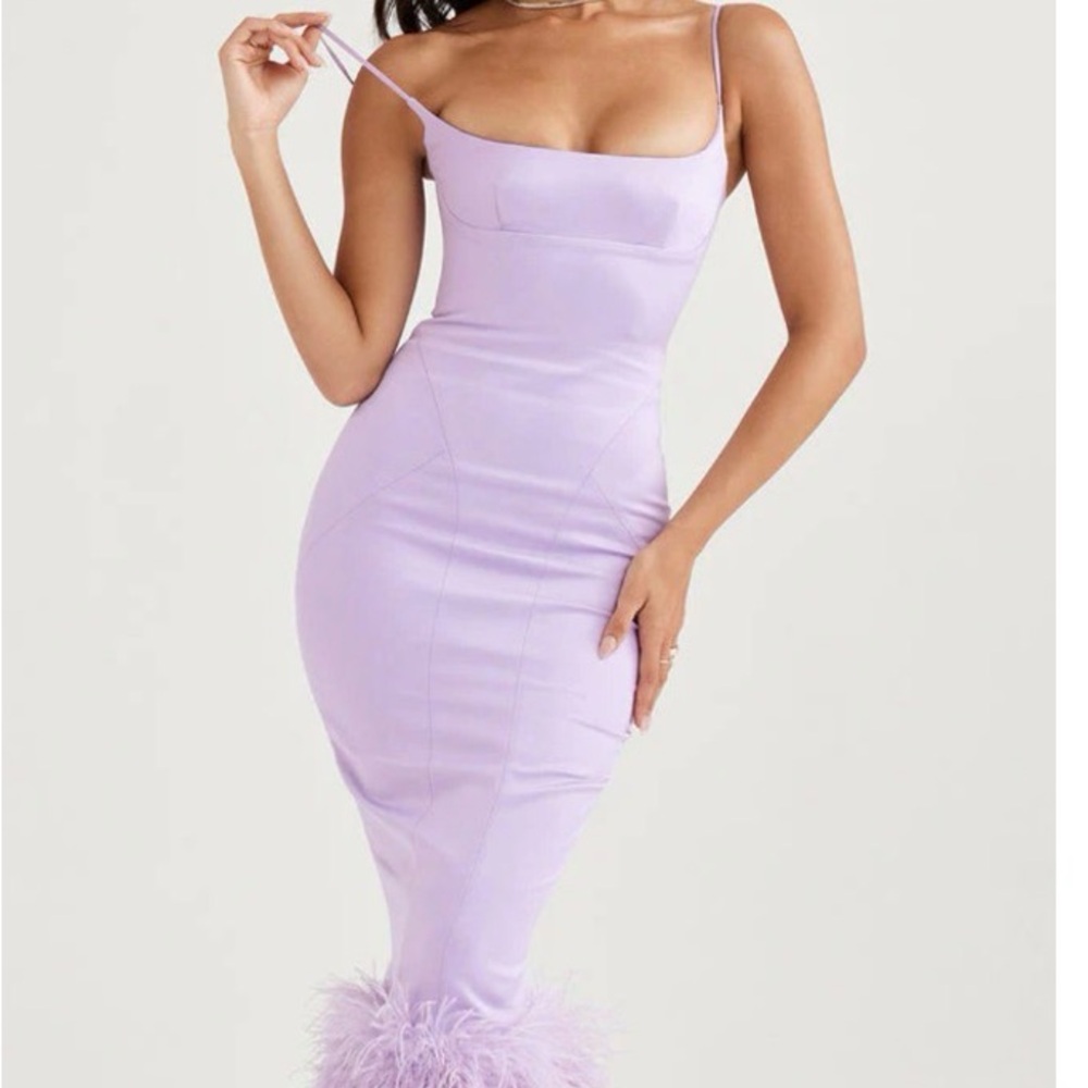 Lilac Feather-Hem Bodycon Dress - Women